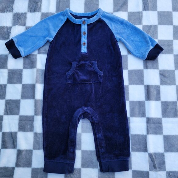 Janie and Jack Blue Velour Snap Romper Size 3-6m - Picture 2 of 5